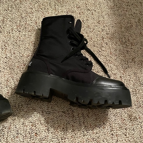 CELINE Canvas Leather Lace Up Combat Boots with Logo Size 35 - Picture 6 of 11